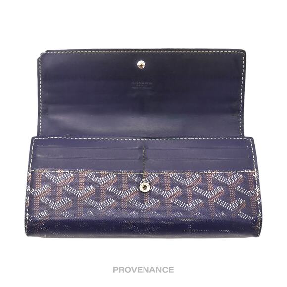 🔴 Goyard Varenne Long Wallet - Navy Blue Goyardine - Picture 8 of 10